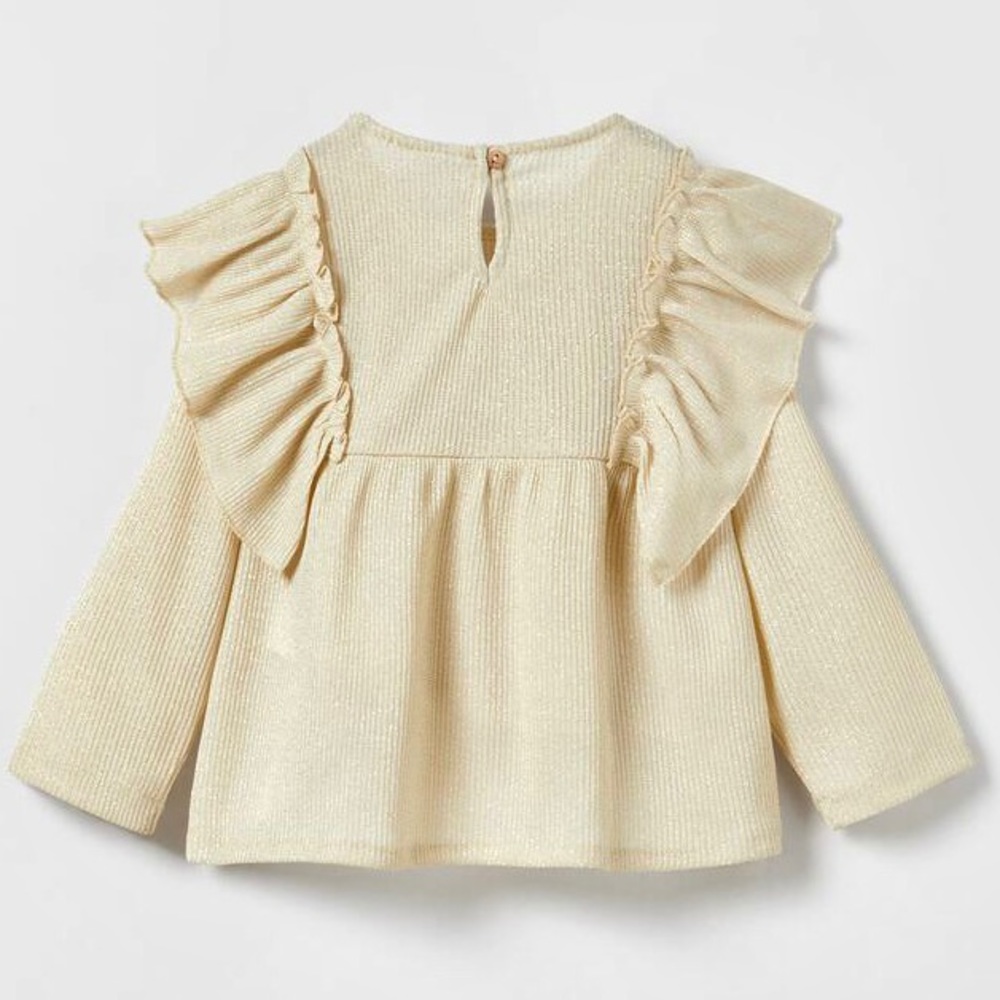NWT Zara toddler kids / girls sparkly gold ruffle blouse peplum style - Picture 3 of 5